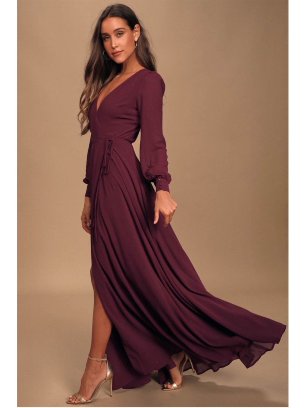 NWT Lulus My Whole Heart Plum Long Sleeve Wrap Dress